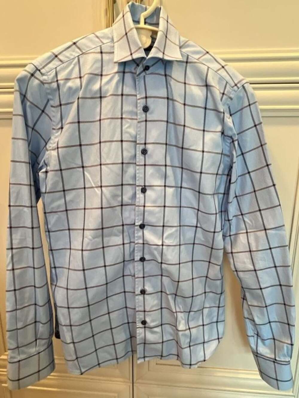 Hammer Made Plaid Dress Shirt Light Blue Check Long Sleeve